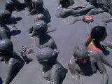 Taking a Mud Bath in the Crater of Volcan De Lodo El Totumo Near Cartagena, Bolivar, Colombia, Photographic Print