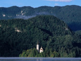 Church on Bled Island, Lake Bled, with Mala Osojinica Forest Behind, Bled, Gorenjska, Slovenia Photographic Print by Grant Dixon