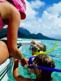 Children Snorkelling from Motor Boat, French Polynesia Photographic Print by Philip & Karen Smith