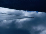 Aerial View of Cruise Boat on Lake Bohinj, Bohinj, Slovenia Photographic Print by Martin Moos