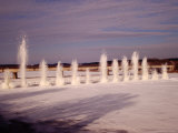 Explosions In The Frozen River Nemunas, Causing Fountains Of Ice, Prienu, Lithuania Lámina fotográfica por Jonathan Smith