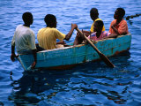 Boys Rowing Boat, Soufriere, Dominica Photographic Print by Michael Lawrence