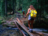 Hikers Crossing a Stream Near Rio Trampas, Pecos Wilderness, New Mexico, USA Photographic Print by Roberto Gerometta