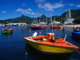 Harbour Boats with Peaks of Mt. Ikurangi and Te Manga Beyond, Rarotonga, Cook Islands Photographic Print by Grant Dixon