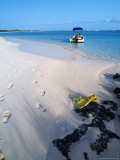 Empty Beach with Snorkelling Gear and Sandy Footprints Near Georgetown, George Town, Bahamas Photographic Print by Michael Lawrence