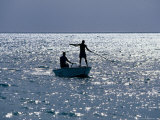Two Men Fishing from Small Boat, Coconut Island, Australia Photographic Print by Oliver Strewe