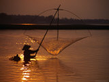 Dip Net Shrimp Fishing in Mekong River, Vientiane, Laos Photographic Print by Frank Carter