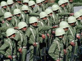 Soldiers in Uniform, and Wearing Helmets, Standing in Formation During Military Parade, Cuzco, Peru Photographic Print by Richard I'Anson