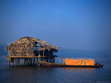 Thatched Stilt House and Boat on Orinoco Delta, Delta Amacuro, Venezuela Giclee Print