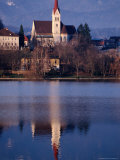 Cathedral Reflected in Lake Bled, Bled, Slovenia Photographic Print by Damien Simonis
