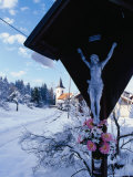 Shrine in Front of Snow-Covered Church Outside Postojna, Postojna, Slovenia Photographic Print by Damien Simonis