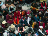 Worshippers Sitting Outside Main Assembly Hall at Sera Monastery, Lhasa, Tibet Photographic Print by Richard I'Anson