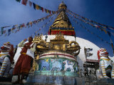 Monk and Giant Dorje Below Swayambunath Stupa, Swayambhunath, Bagmati, Nepal Photographic Print by Anders Blomqvist