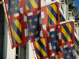 Regional Flags of Burgundy Incorporating Royal Bourbon Fleur-De-Lys Golden Lilies, Beaune, France Photographic Print by Levesque Kevin