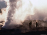 People Silhouetted Against Steam from Geyser Vent, Sol De Manana, Bolivia Photographic Print by Brent Winebrenner