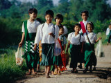 Young Girls on the Way to School, Nyaungshwe, Shan State, Myanmar (Burma) Photographic Print by Bernard Napthine