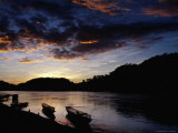 Boats on the Mekong River at Dusk, Luang Prabang, Laos Photographic Print by Ryan Fox