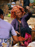 Woman Weighing Chillies at Market, Shwenyaung, Shan State, Myanmar (Burma) Photographic Print by Bernard Napthine