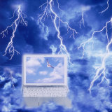Laptop screen with sunshine sky against storm Lámina fotográfica Laptop screen with sunshine sky against storm Lámina fotográfica