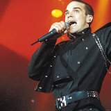 Robbie Williams Take That on Stage Singing Microphone, 1995 Photographie