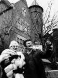 Liberace with Mother Outside Castle Styled House in Kensington Photographic Print