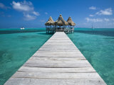 Belize, Ambergris Caye, San Pedro, Ramons Village Resort Pier and Palapa Photographic Print by Jane Sweeney