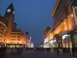 Beijing, Dongcheng District, Neon Lights on Wangfujing Dajie, Beijing's Premier Shopping Street Photographic Print by Walter Bibikow