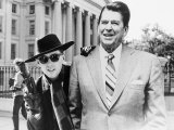 Holly Johnson of Frankie Goes to Hollywood Stands with Cardboard Cut out of Ronald Reagan Photographic Print