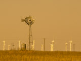 USA, Texas, Near Amarillo, Route 66, Old Windpump and Modern Wind Turbines Photographic Print by Alan Copson