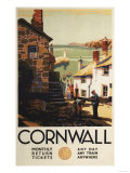 Cornwall, England - Street Scene with Two Men Working Railway Poster Posters
