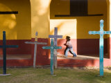 Young Girl and Indian Crosses, San Cristobal de Las Casas, Chiapas Province, Mexico Photographie par Peter Adams