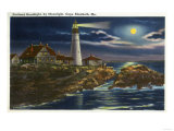 Cape Elizabeth, Maine - Moonlit View of the Portland Head Lighthouse Posters
