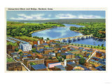 Hartford, Connecticut - Aerial View of the City and the Connecticut River Art