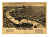 Montana - Panoramic Map of Great Falls Posters