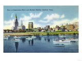Hartford, Connecticut - Connecticut River View of the Hartfort Skyline, Waterfront Prints