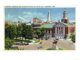 Hartford, Connecticut - Capitol Hill View of Bushnell Memorial, Lafayette Statue Art