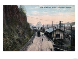 Oregon City, Oregon - Railroad Depot and Bluffs Poster