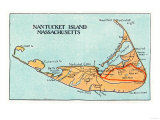 Nantucket, Massachusetts - Map of the Island Poster Nantucket, Massachusetts - Map of the Island Poster
