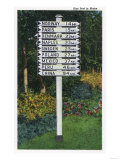Maine - Mile Marker Sign Post of Odd Distances to Different Cities, Countries Prints