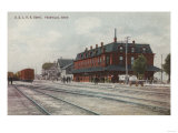 Pocatello, ID - Trains & People Around Train Depot Print