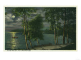 Lake Winnipesaukee, Maine - Moonlit Scene on the Lake Prints