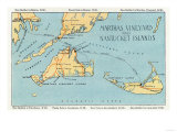 Massachusetts - Detailed Map of Martha's Vineyard and Nantucket Islands Posters