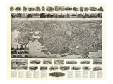 New London, Connecticut - Panoramic Map Affiches