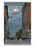 Spokane, Washington - Western View of Riverside Avenue at Night Prints
