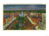 Watertown, New York - Eastern View of Public Square, Town Clock Tower Poster