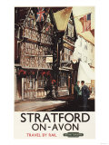Stratford-on-Avon, England - Garrick Inn and Harvard House Rail Poster Print