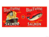 Blue Funnel Brand Salmon Label - Seattle, WA Print