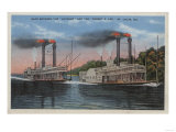 St. Louis, MO - View of Natchez & Robert E. Lee Print