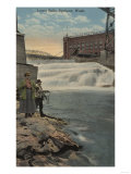 Spokane, WA - Couple Fishing on Lower Falls Print