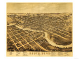 South Bend, Indiana - Panoramic Map Poster